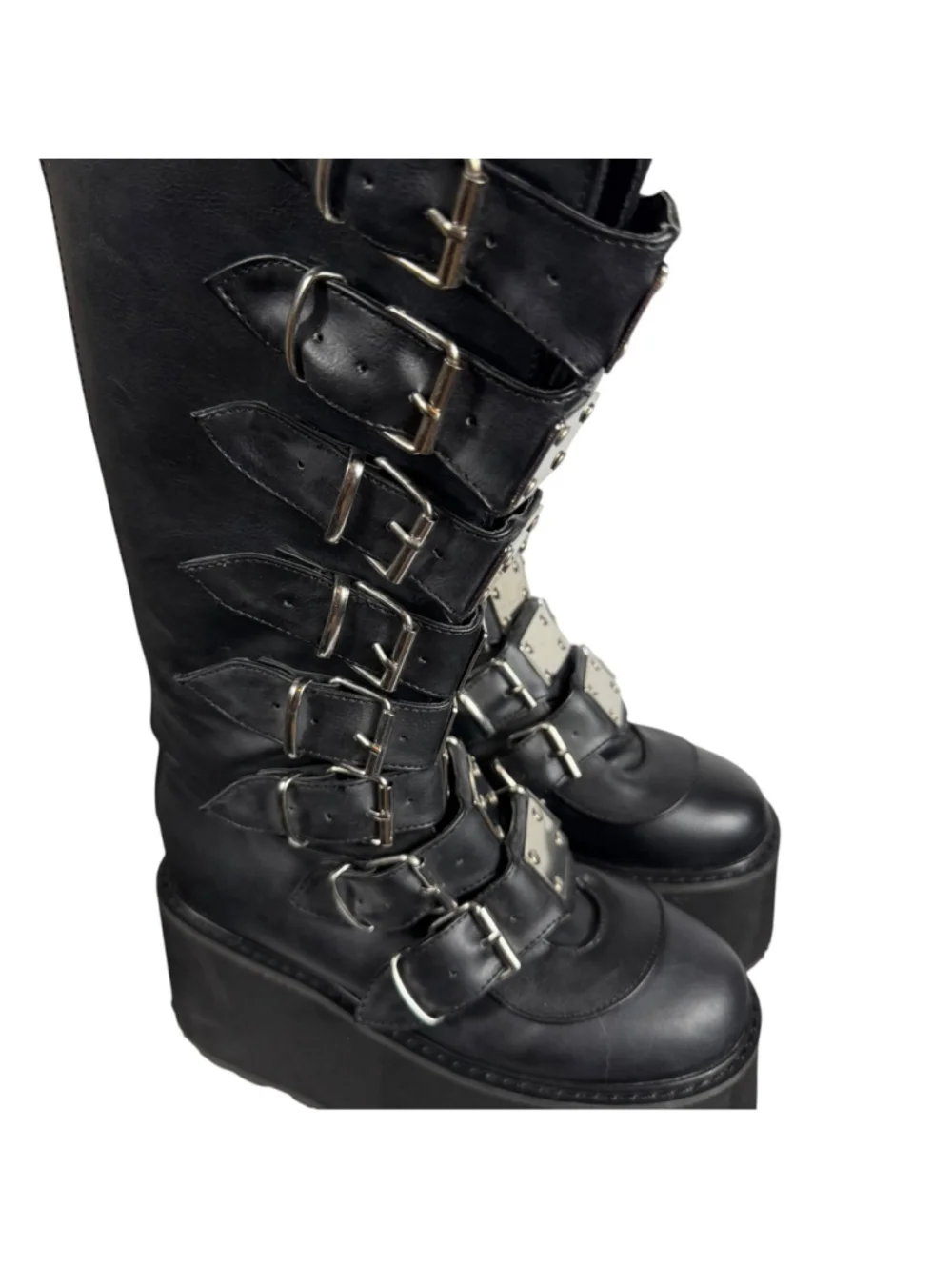 Demonia Cult Damned Platform Combat Military Punk Moto Boots Women's 8 Black